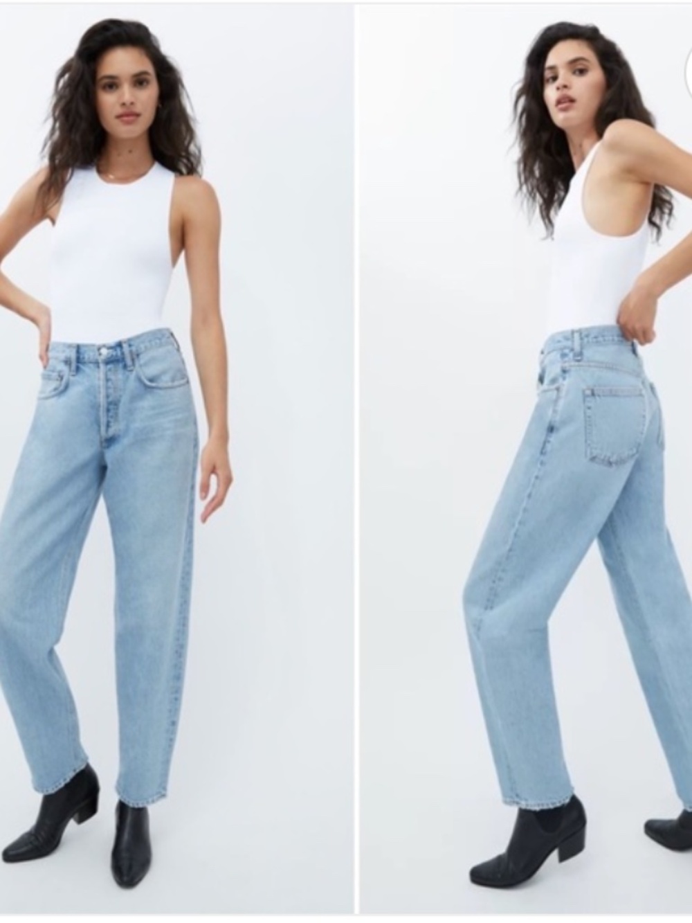 AGOLDE High Rise Tapered Baggy Jeans Light Wash Dimension Size 25 Button Fly